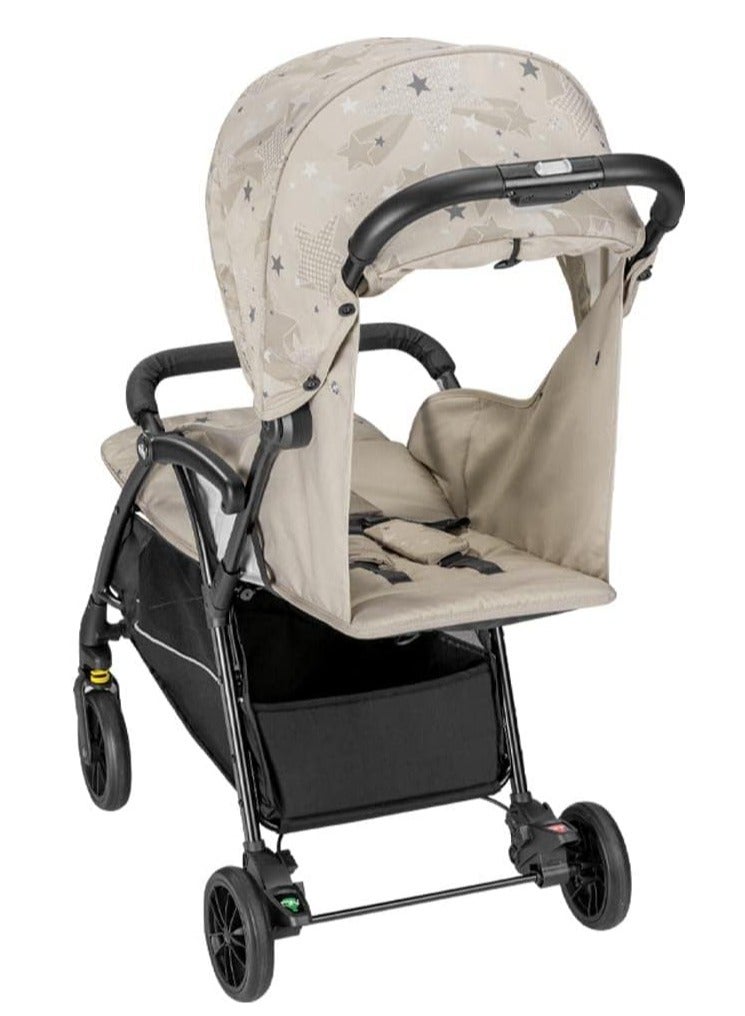 Easy To Carry Super Compact Folding Giramondo Stroller Beige,  Lightweight With Adjustable Seat Four Wheels, Aluminium Frame, 5-Point Safety Harness