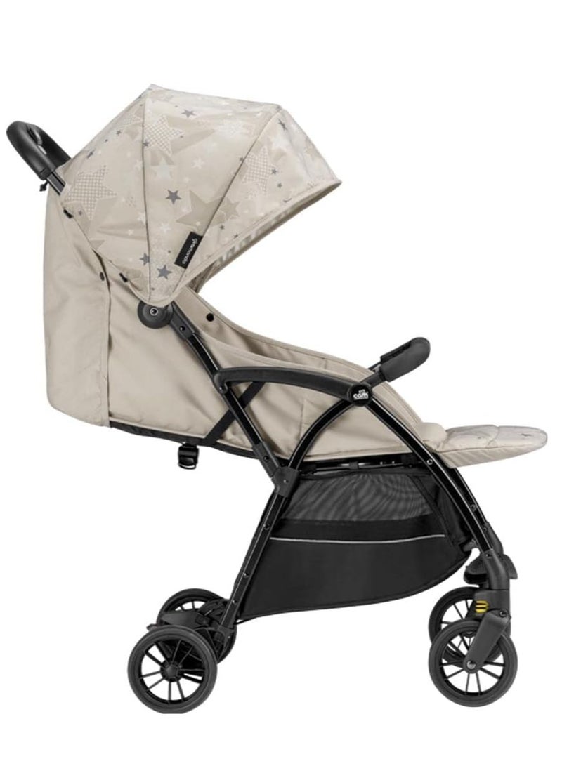 Easy To Carry Super Compact Folding Giramondo Stroller Beige,  Lightweight With Adjustable Seat Four Wheels, Aluminium Frame, 5-Point Safety Harness