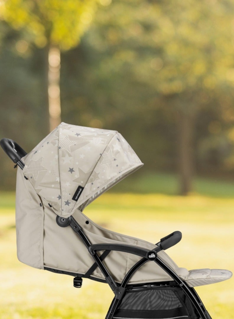 Easy To Carry Super Compact Folding Giramondo Stroller Beige,  Lightweight With Adjustable Seat Four Wheels, Aluminium Frame, 5-Point Safety Harness