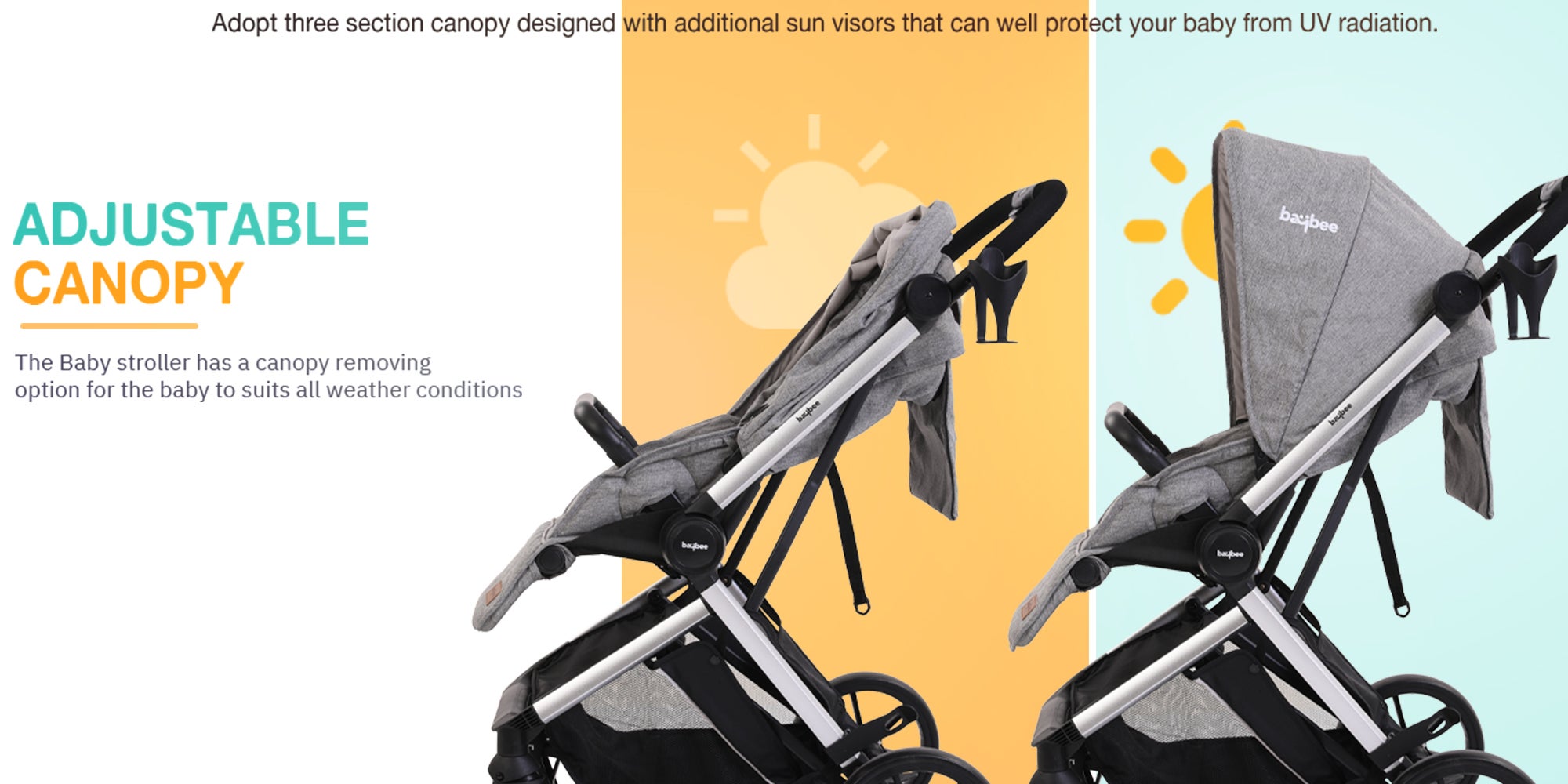 3 In 1 Convertible Baby Pram Stroller With Car Seat Combo Aluminium Frame 3 Position Adjustable Canopy Reversible Seat Travel System Stroller For Baby Toddlers 0-3 Years Boys Girls Silver