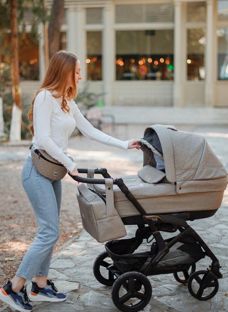 Mod. Rover Travel System - Vintage Beige, From 0 To 4 Years Old, 22 Kg, Spacious And Deeper Carrycot, Rocking Function, Aluminium Frame, Portable And Compact Folding, Made In Italy