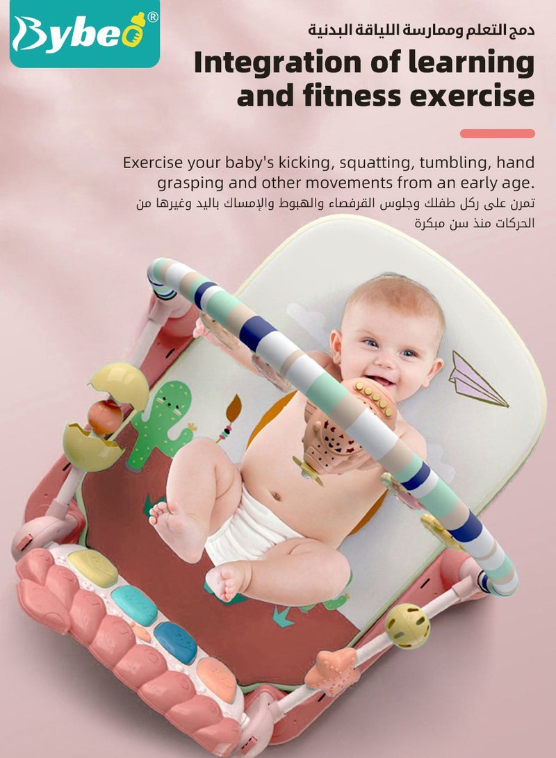 Baby Play Gym Mat, Play Mats for Babies, Kick and Play Piano Gym Mats, Baby Gym Activity Play Mat with Toys and Cushion, Play Piano Activity Center with Music and Lights, for Infants Pre-learning