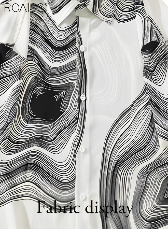 Men's Casual Loose Fitting Printed Shirt Fashion Versatile Short Sleeve Button Open Close Top Classic Lapel Beach Vacation Cardigan