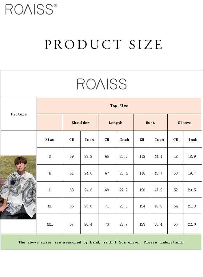 Men's Casual Loose Fitting Printed Shirt Fashion Versatile Short Sleeve Button Open Close Top Classic Lapel Beach Vacation Cardigan
