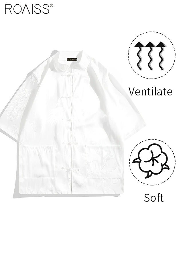 Loose Shirt Summer Retro Short Sleeve Thin Top Men Clothes Half Sleeve Printed Shirt