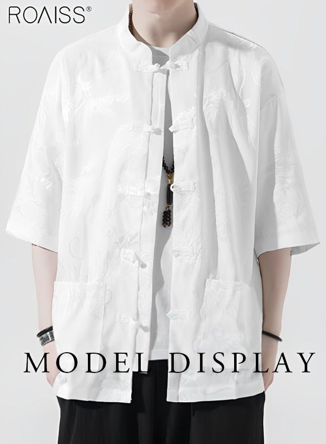 Loose Shirt Summer Retro Short Sleeve Thin Top Men Clothes Half Sleeve Printed Shirt