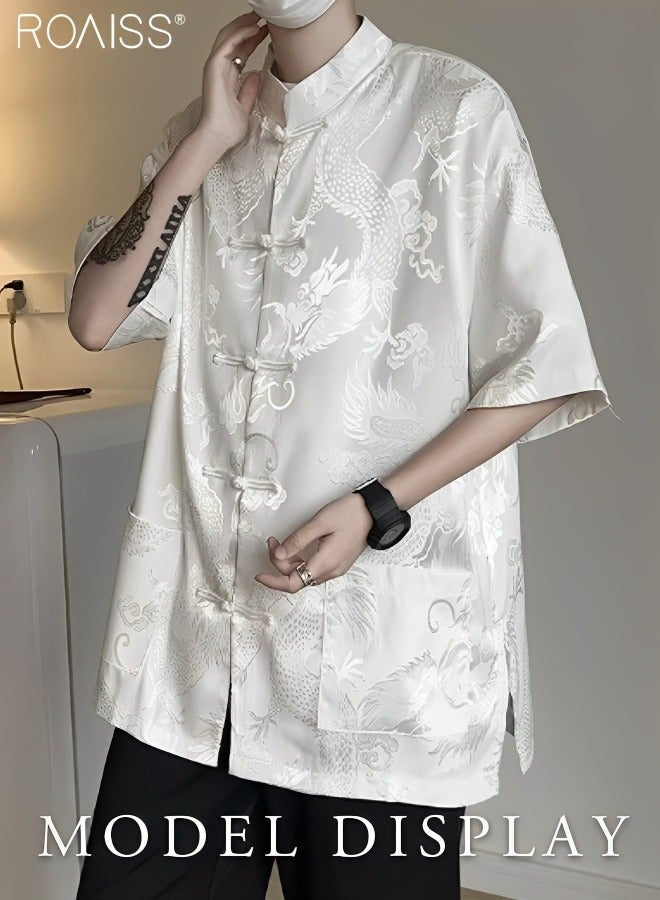 Loose Shirt Summer Retro Short Sleeve Thin Top Men Clothes Half Sleeve Printed Shirt