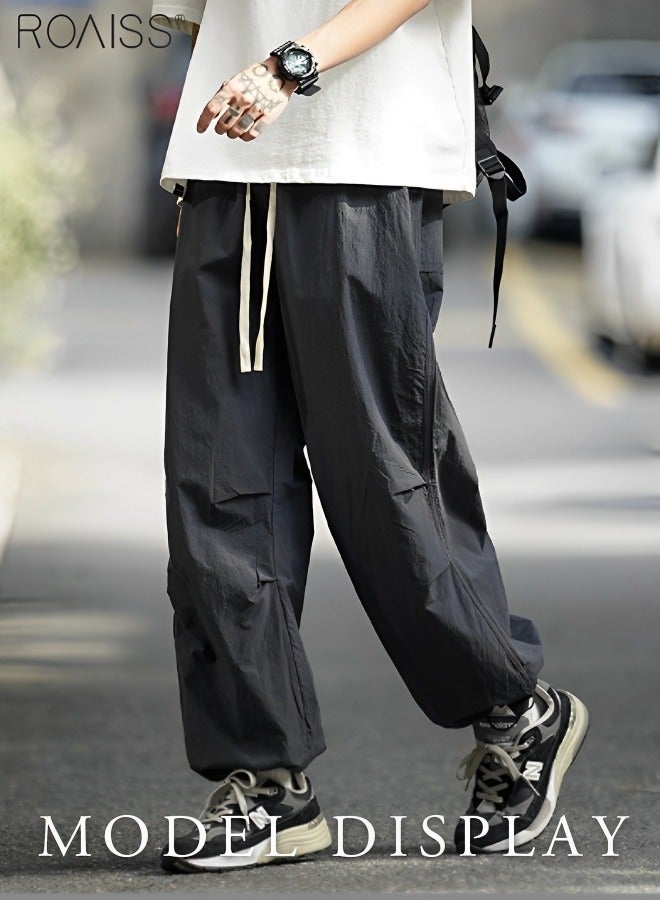 Men's Casual Loose Fitting Ice Silk Quick Drying Sports Pants Ankle Tightening Design Elastic Waist Workwear Pants Everyday Versatile Loose Casual Pants