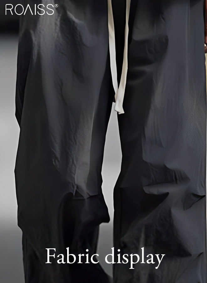 Men's Casual Loose Fitting Ice Silk Quick Drying Sports Pants Ankle Tightening Design Elastic Waist Workwear Pants Everyday Versatile Loose Casual Pants