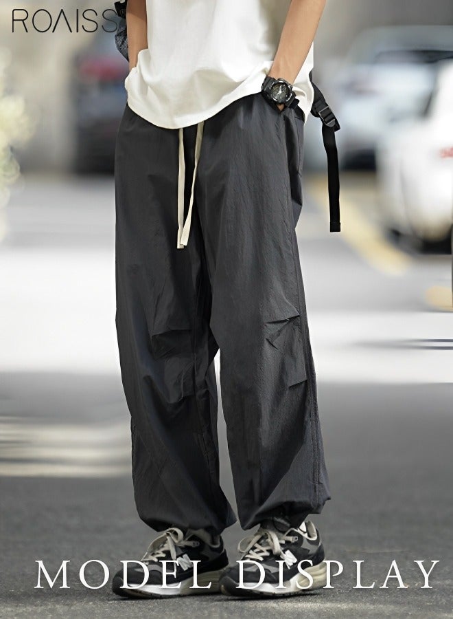 Men's Casual Loose Fitting Ice Silk Quick Drying Sports Pants Ankle Tightening Design Elastic Waist Workwear Pants Everyday Versatile Loose Casual Pants