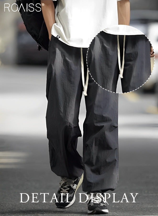 Men's Casual Loose Fitting Ice Silk Quick Drying Sports Pants Ankle Tightening Design Elastic Waist Workwear Pants Everyday Versatile Loose Casual Pants