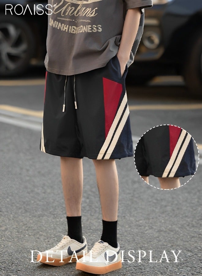 Training Shorts Contrast Block Sweatshorts Casual Shorts Streetwear Loose Short Pants Beach Shorts