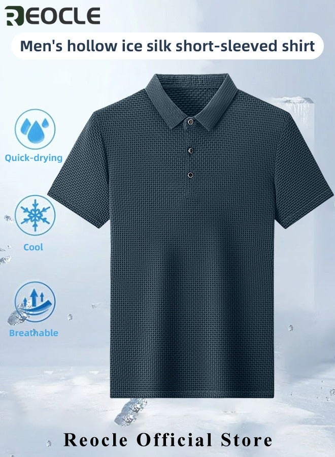 Men's Polo Shirt Mesh Ice Silk Short-sleeved T-shirt Short Sleeve Sports Golf Tennis T-Shirt Casual Collared Summer Shirt Classic Polo Shirt