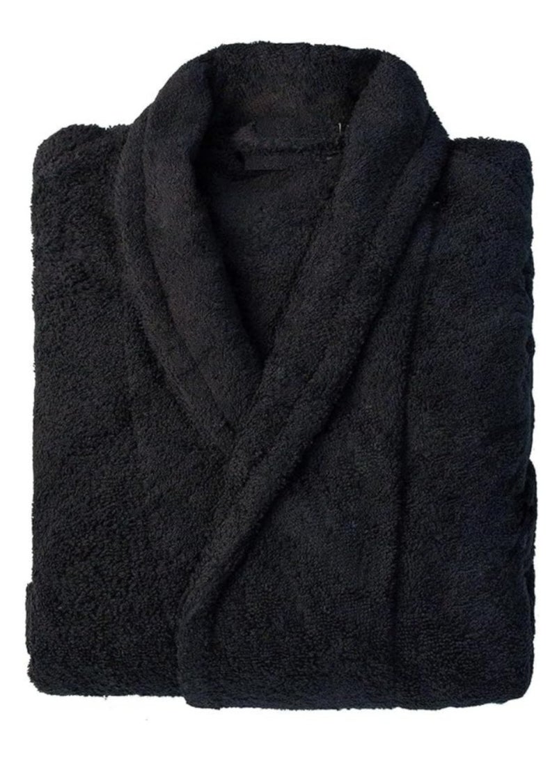 Shawl Bathrobe for Adults, 100% Cotton Black, Soft & Absorbent Spa & Hotel Quality Robe (L/XL)