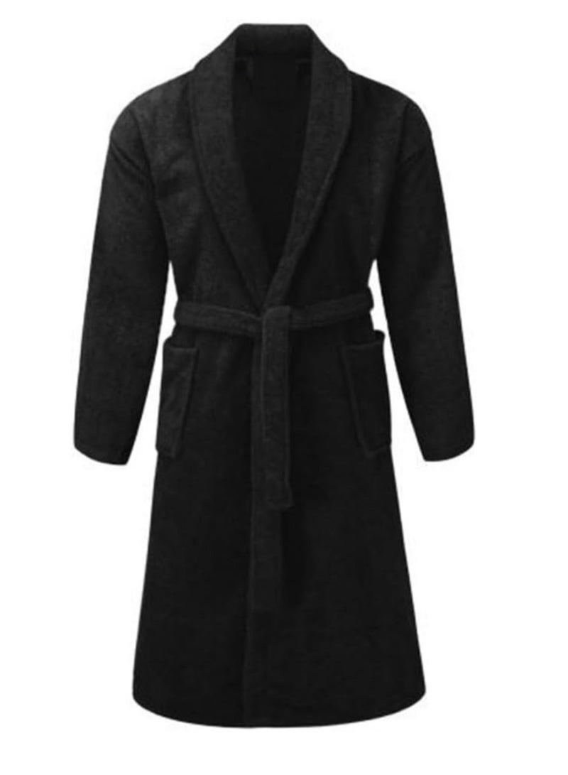 Shawl Bathrobe for Adults, 100% Cotton Black, Soft & Absorbent Spa & Hotel Quality Robe (L/XL)