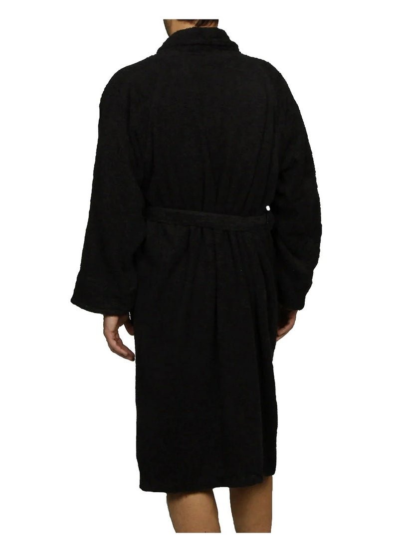 Shawl Bathrobe for Adults, 100% Cotton Black, Soft & Absorbent Spa & Hotel Quality Robe (L/XL)