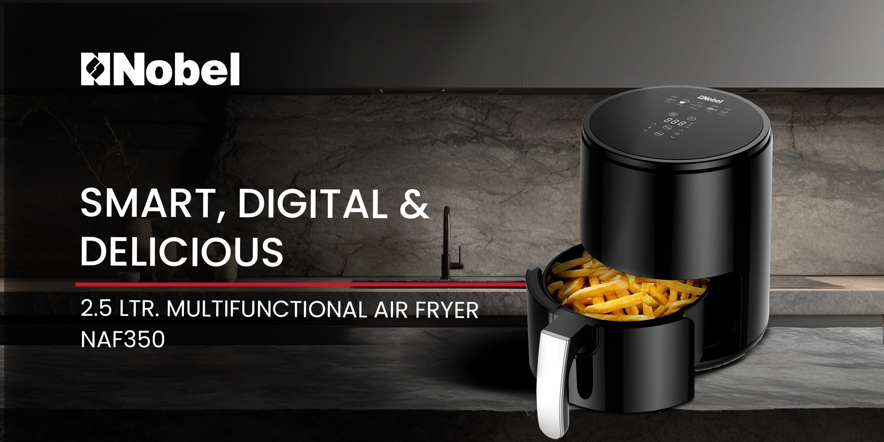 Multifunctional Air Fryer With 6 Preset Programs, Overheat Prevention, Digital Touch With 1-60 Min Timer 2.5 L 1200 W NAF350 Black