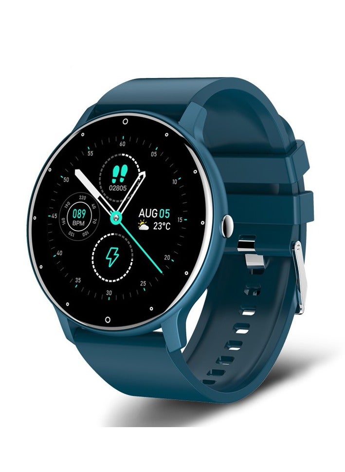 Smart Watch 1.28 inch Full Touch Screen Sport Tracker Watch Waterproof Bluetooth Silicone Strap Blue for Men Women