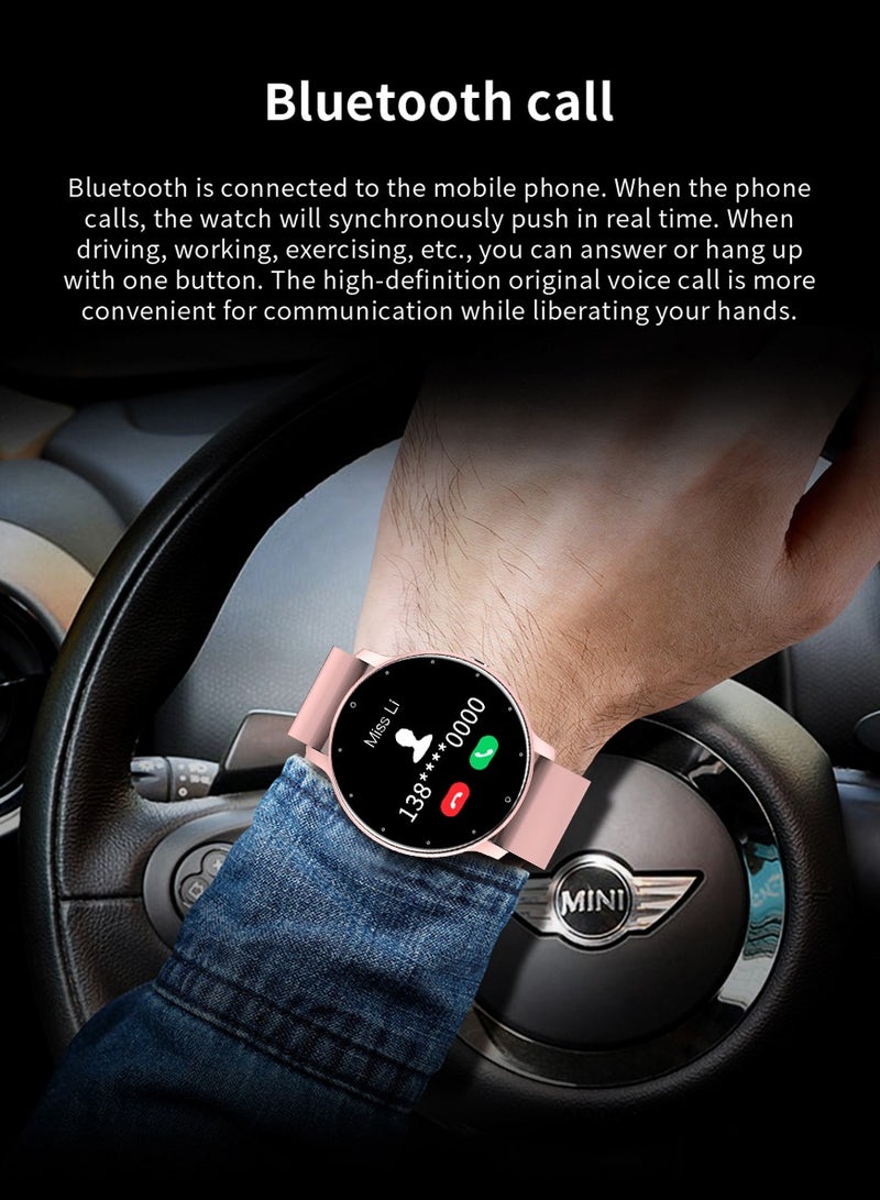 Smart Watch 1.28 inch Full Touch Screen Sport Tracker Watch Waterproof Bluetooth Silicone Strap Pink for Women