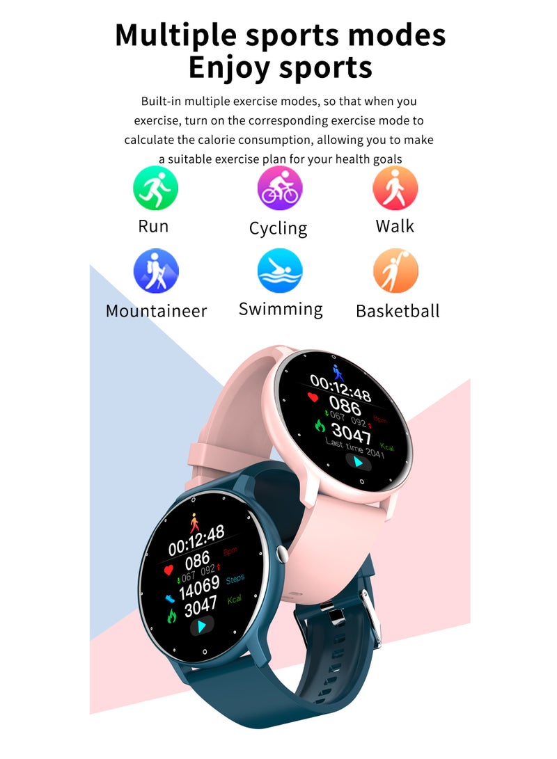 Smart Watch 1.28 inch Full Touch Screen Sport Tracker Watch Waterproof Bluetooth Silicone Strap Pink for Women