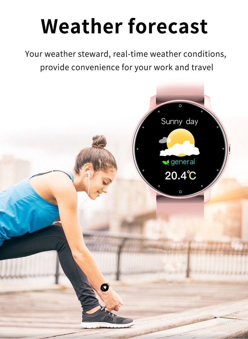 Smart Watch 1.28 inch Full Touch Screen Sport Tracker Watch Waterproof Bluetooth Silicone Strap Pink for Women