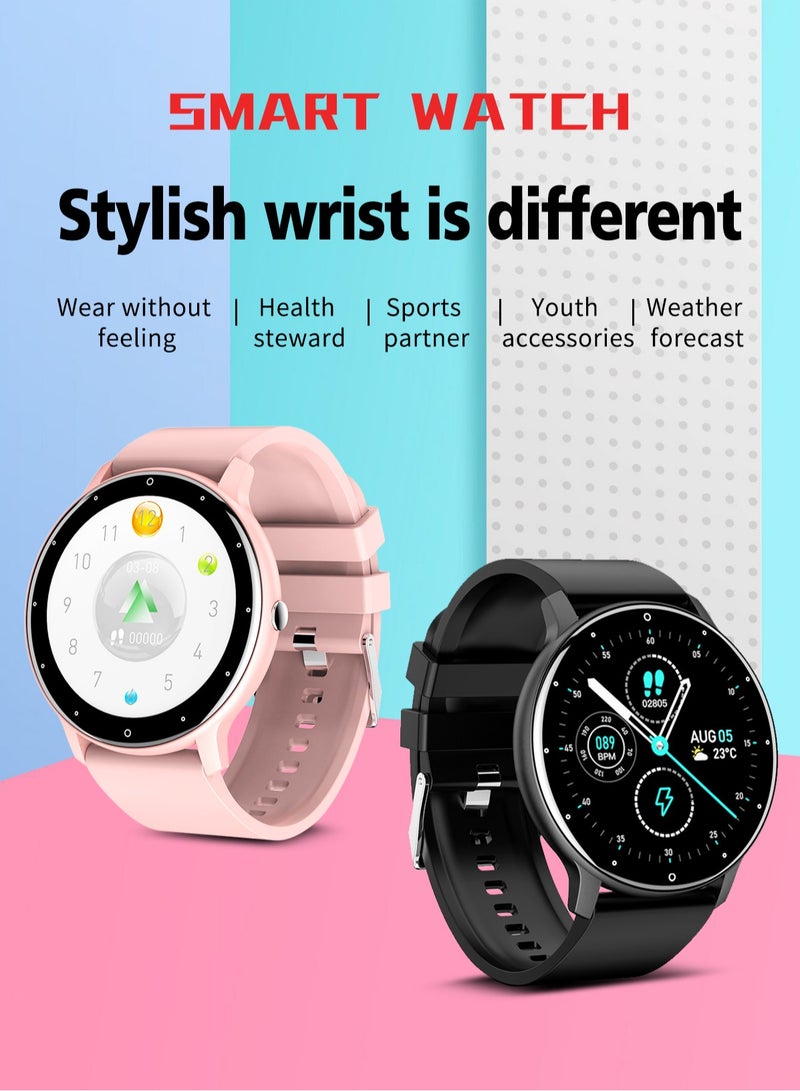 Smart Watch 1.28 inch Full Touch Screen Sport Tracker Watch Waterproof Bluetooth Silicone Strap Pink for Women