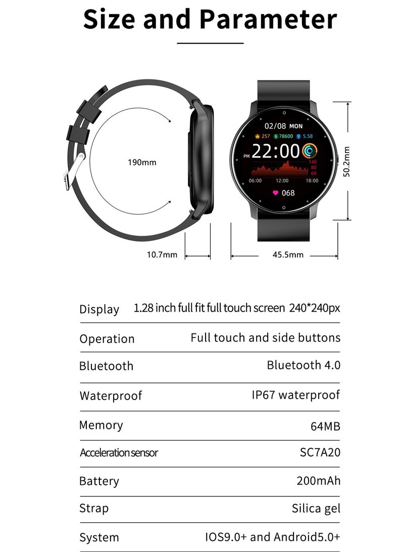Smart Watch 1.28 inch Full Touch Screen Sport Tracker Watch Waterproof Bluetooth Silicone Strap Pink for Women
