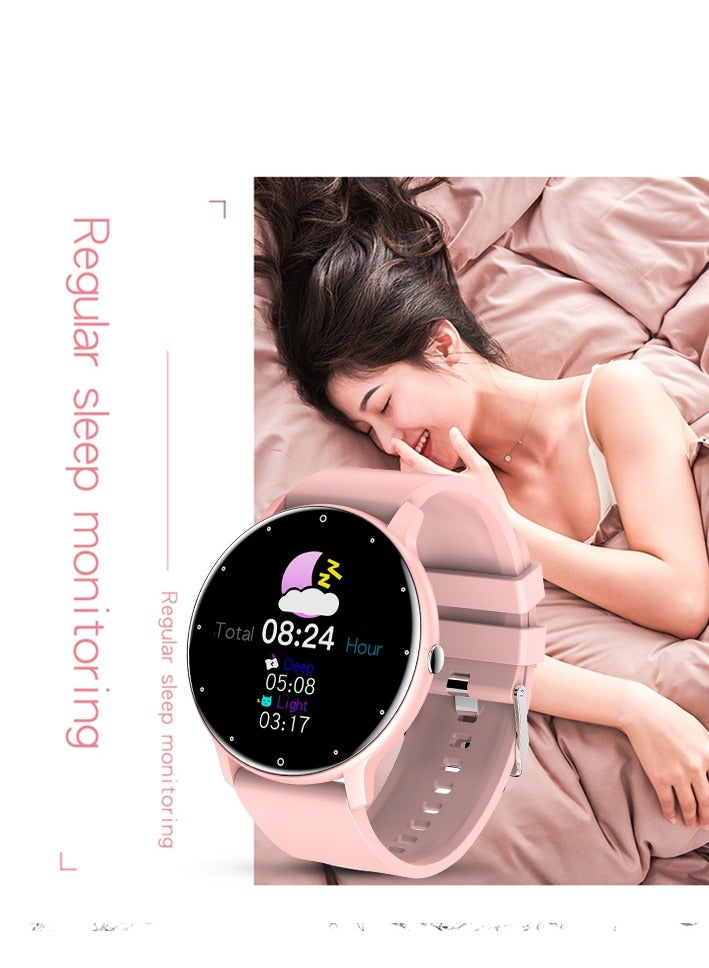 Smart Watch 1.28 inch Full Touch Screen Sport Tracker Watch Waterproof Bluetooth Silicone Strap Pink for Women