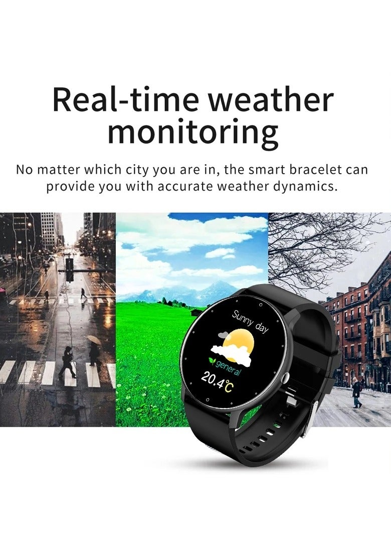 Smart Watch 1.28 inch Full Touch Screen Sport Tracker Watch Waterproof Bluetooth Silicone Strap Black for Men Women