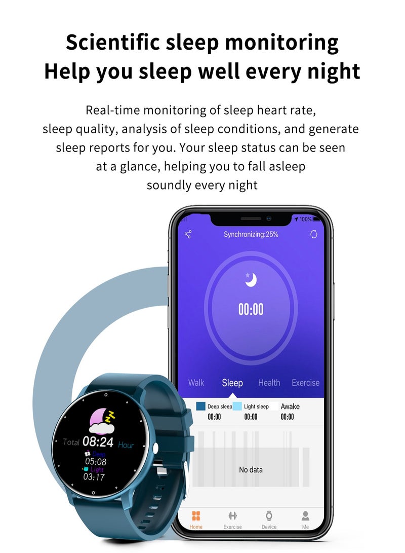 Smart Watch 1.28 inch Full Touch Screen Sport Tracker Watch Waterproof Bluetooth Silicone Strap Black for Men Women