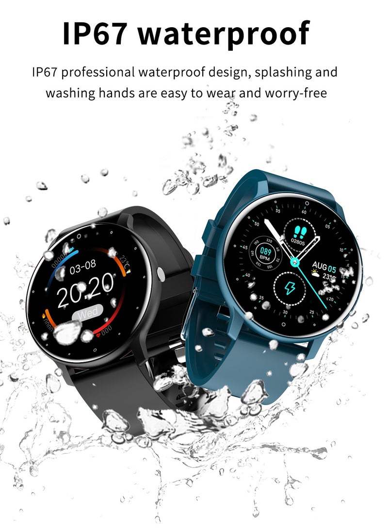 Smart Watch 1.28 inch Full Touch Screen Sport Tracker Watch Waterproof Bluetooth Silicone Strap Black for Men Women