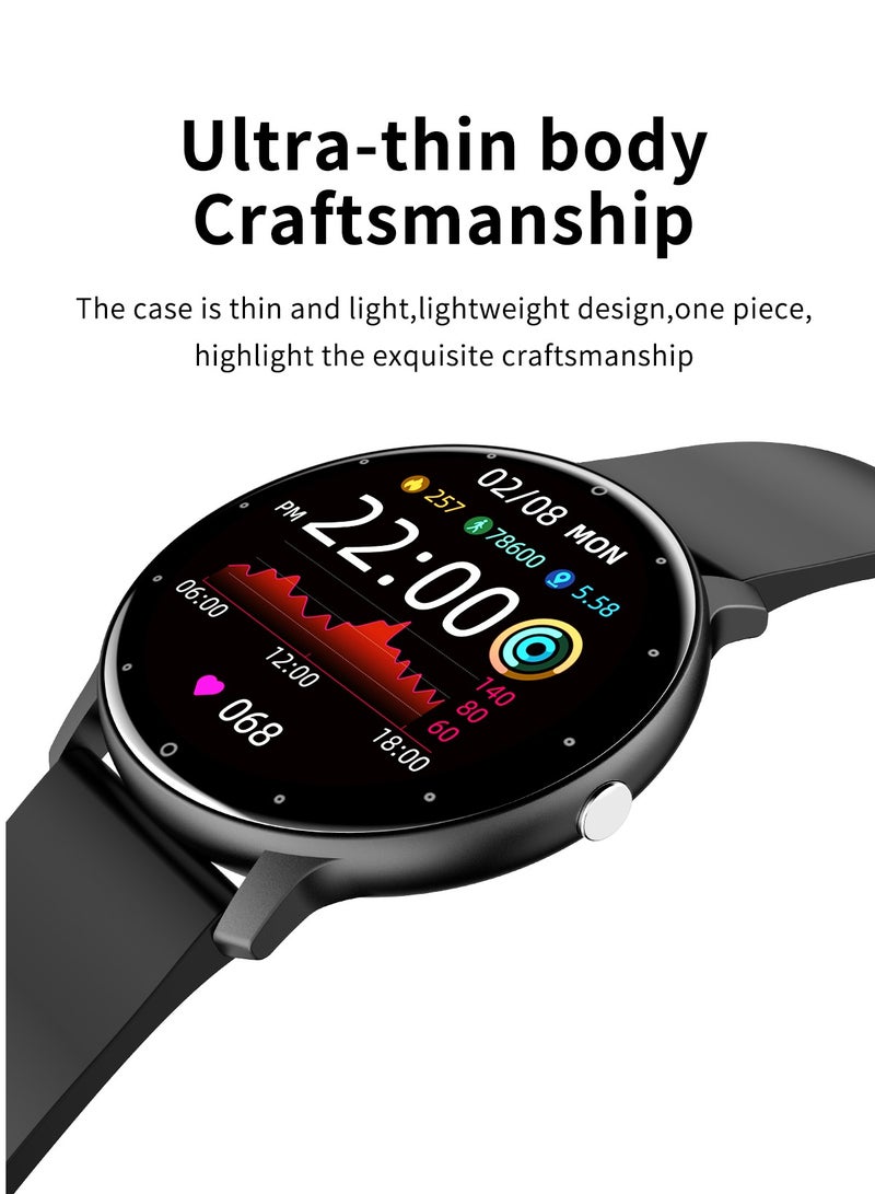 Smart Watch 1.28 inch Full Touch Screen Sport Tracker Watch Waterproof Bluetooth Silicone Strap Black for Men Women