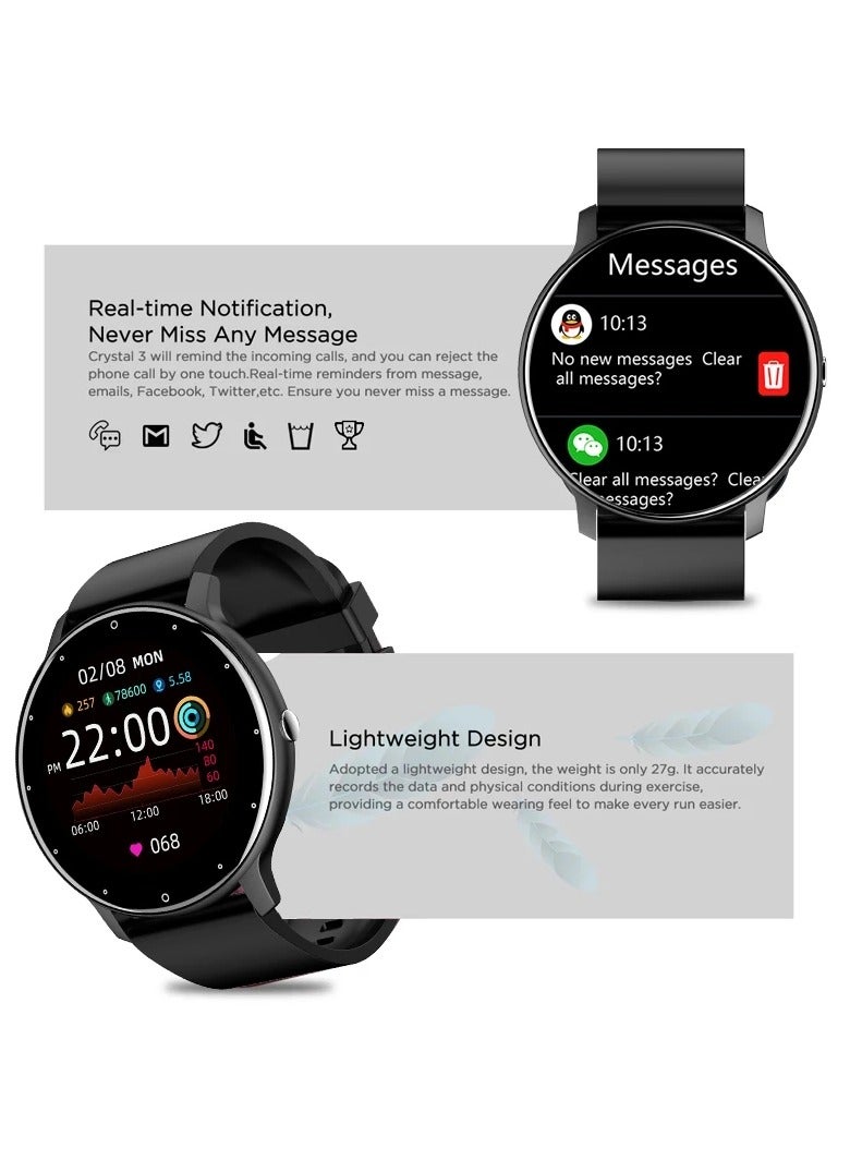 Smart Watch 1.28 inch Full Touch Screen Sport Tracker Watch Waterproof Bluetooth Silicone Strap Black for Men Women