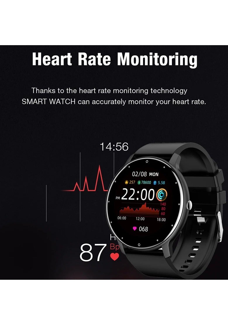 Smart Watch 1.28 inch Full Touch Screen Sport Tracker Watch Waterproof Bluetooth Silicone Strap Black for Men Women