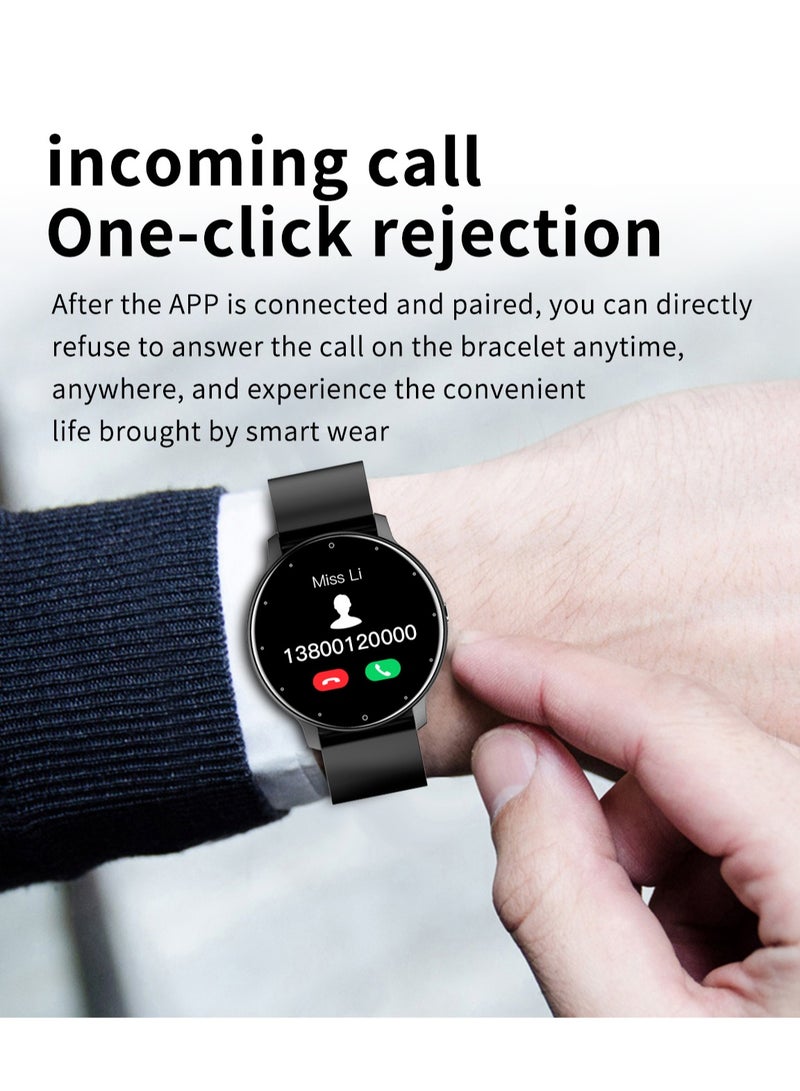 Smart Watch 1.28 inch Full Touch Screen Sport Tracker Watch Waterproof Bluetooth Silicone Strap Black for Men Women