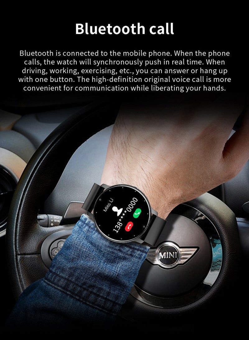 Smart Watch 1.28 inch Full Touch Screen Sport Tracker Watch Waterproof Bluetooth Silicone Strap Black for Men Women