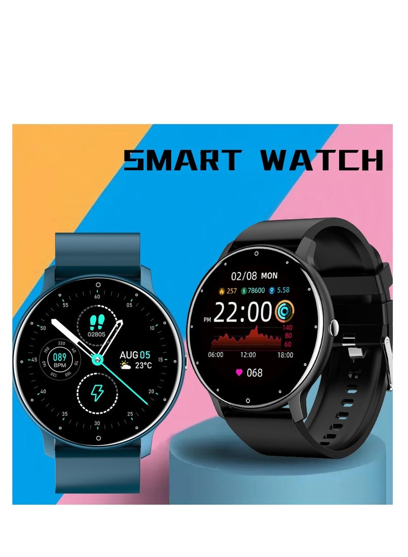 Smart Watch 1.28 inch Full Touch Screen Sport Tracker Watch Waterproof Bluetooth Silicone Strap Black for Men Women