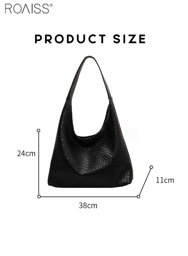 Women's Fashionable Pu Leather Woven Texture Tote Bag Casual Versatile Large Capacity Underarm Bag Inner Matte And Scratch Resistant Casual Handbag