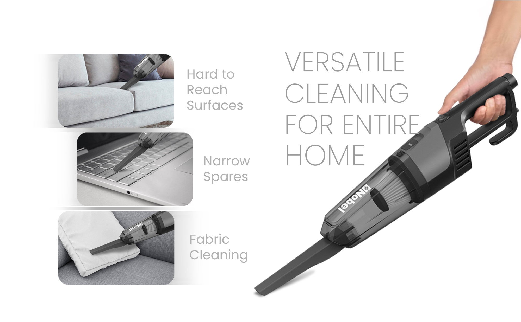 2 in 1 Handheld Stick Vacuum Cleaner, Lightweight, Powerful Suction 600W, 18 kPa Vacuum, 18 L/s Airflow, 20% Max Efficiency with Hepa Filter & 0.6L Dust Tank Capacity 0.6 L 600 W NVC19T Black