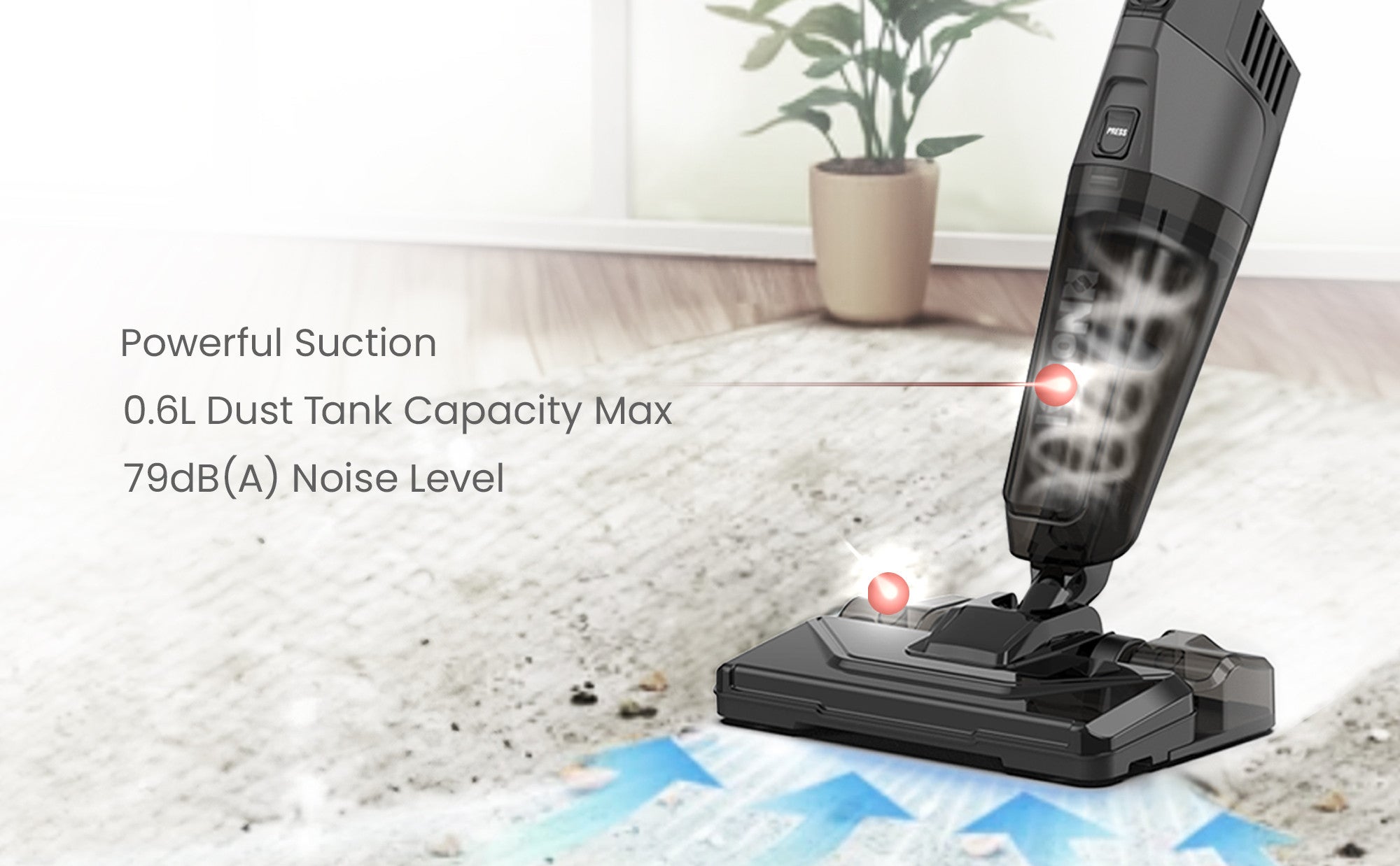 2 in 1 Handheld Stick Vacuum Cleaner, Lightweight, Powerful Suction 600W, 18 kPa Vacuum, 18 L/s Airflow, 20% Max Efficiency with Hepa Filter & 0.6L Dust Tank Capacity 0.6 L 600 W NVC19T Black