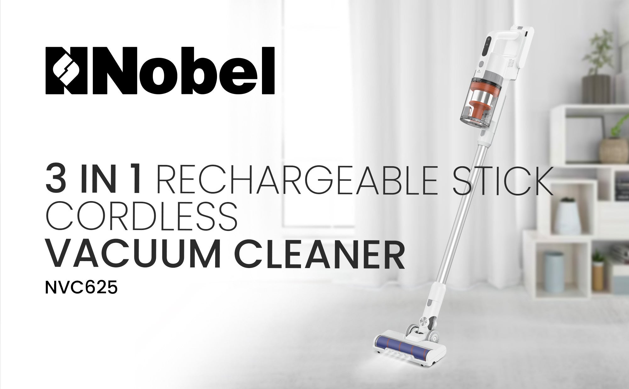 2 In 1 Rechargeable Stick Cordless Vacuum Cleaner With 1.20L Max Dust Capacity And 25.9V Lithium Battery, Standard 35Min, Max 12Min Speed, Wireless Operation With HEPA Filter 1.2 L 380 W NVC625 White