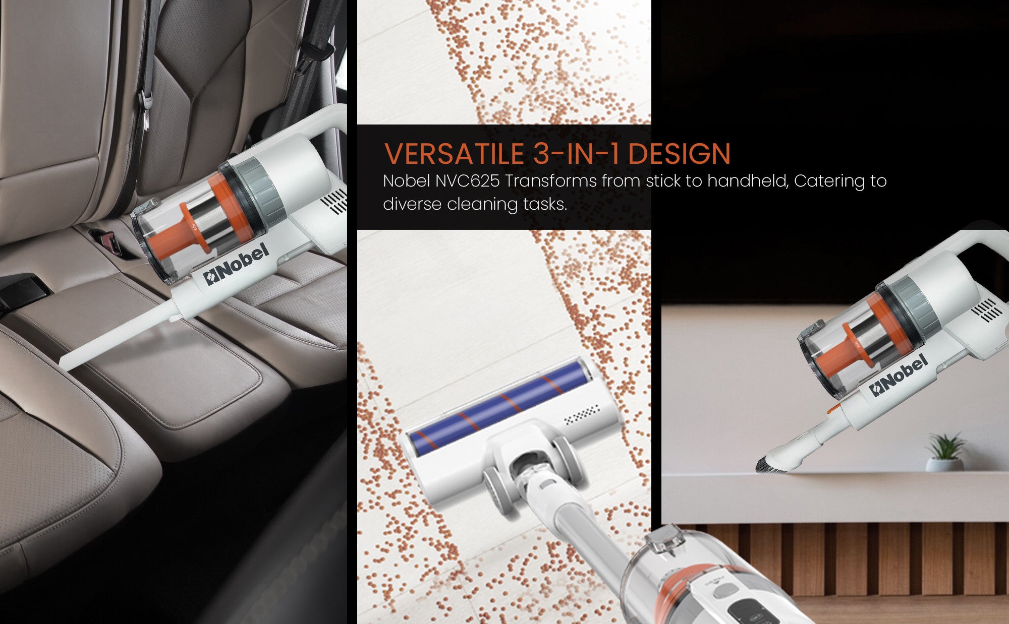 2 In 1 Rechargeable Stick Cordless Vacuum Cleaner With 1.20L Max Dust Capacity And 25.9V Lithium Battery, Standard 35Min, Max 12Min Speed, Wireless Operation With HEPA Filter 1.2 L 380 W NVC625 White