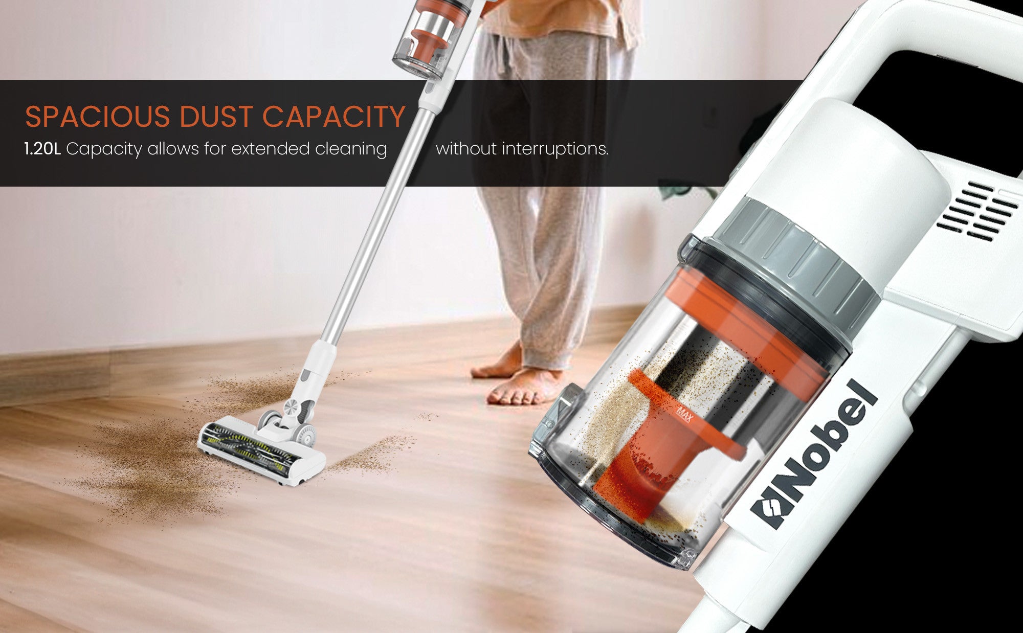 2 In 1 Rechargeable Stick Cordless Vacuum Cleaner With 1.20L Max Dust Capacity And 25.9V Lithium Battery, Standard 35Min, Max 12Min Speed, Wireless Operation With HEPA Filter 1.2 L 380 W NVC625 White