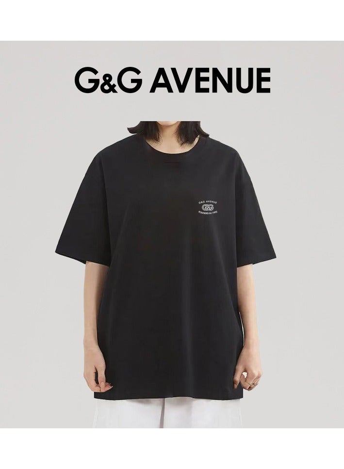 Men's cotton washed black T-shirt Oversized fitting men's and women's universal short sleeved fashionable hip-hop long round neck T-shirt Heavy cotton fabric Men's