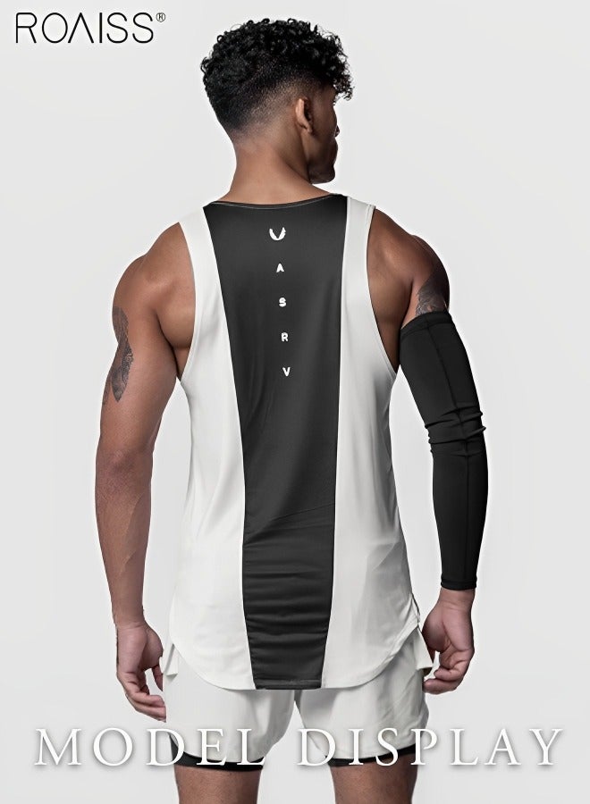 Men's Casual Color Matching Printed Fitness Vest Basketball Running Gym Quick Dry Sports Tank Top Comfortable and Breathable Loose Sleeveless Top