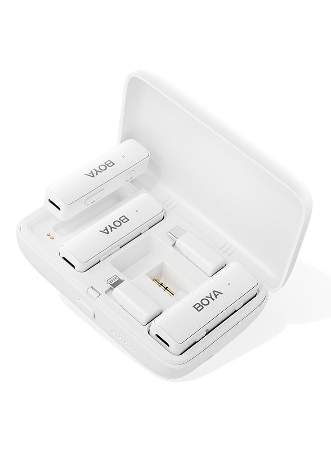BOYALINK White Wireless clip on Microphone for Wedding Vlog Interview, Portable Charging Case Switchable Adapters for iPhone Android Camera,Noise Reduction Quick Mute