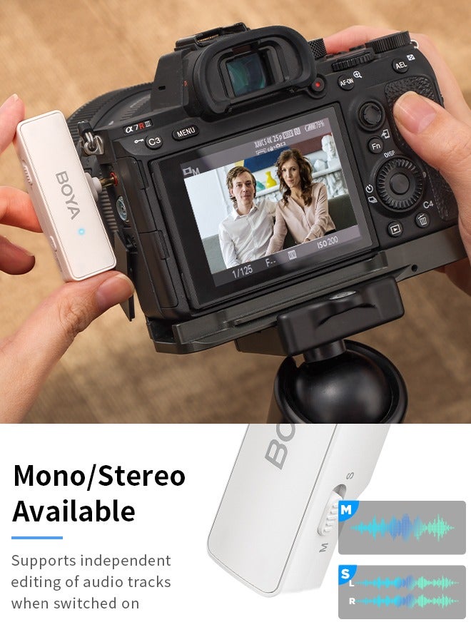 BOYALINK White Wireless clip on Microphone for Wedding Vlog Interview, Portable Charging Case Switchable Adapters for iPhone Android Camera,Noise Reduction Quick Mute