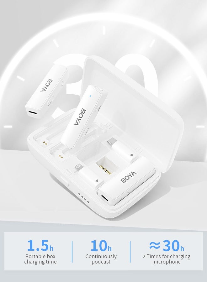 BOYALINK White Wireless clip on Microphone for Wedding Vlog Interview, Portable Charging Case Switchable Adapters for iPhone Android Camera,Noise Reduction Quick Mute