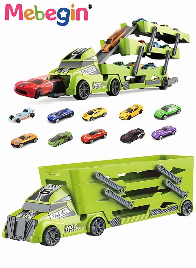 Toys Pull Back Vehicles with Retractable Folding Storage Carrier Truck, 10 Pack Mini Assorted Construction Vehicles & Race Car Toy, Vehicles Truck Mini Car Toy for Kids Toddlers Boys Child