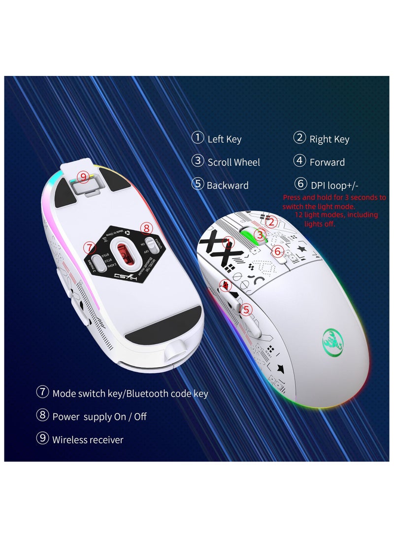 HXSJ NEW T90 Three-Mode 2.4G Water Transfer Wireless Mouse RGB Light-Emitting Wireless Game TYPE-C Charging Mouse